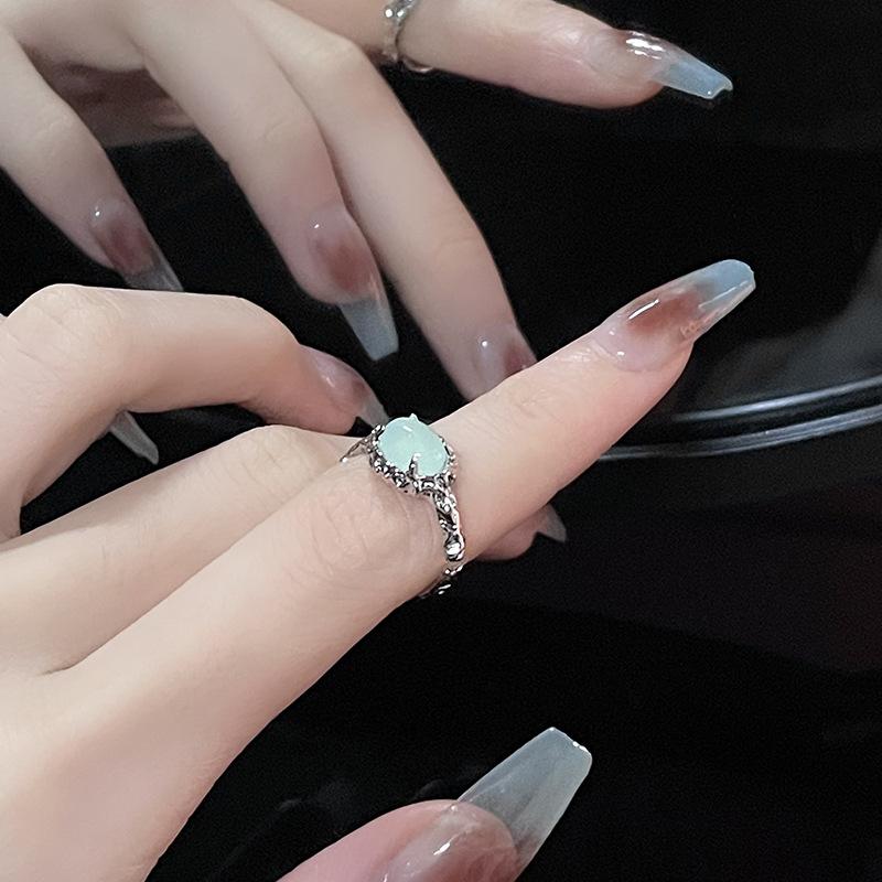 Jade Light Luxury High-End Open Ring Niche Design Personalized Gemstone Index Finger Ring Female