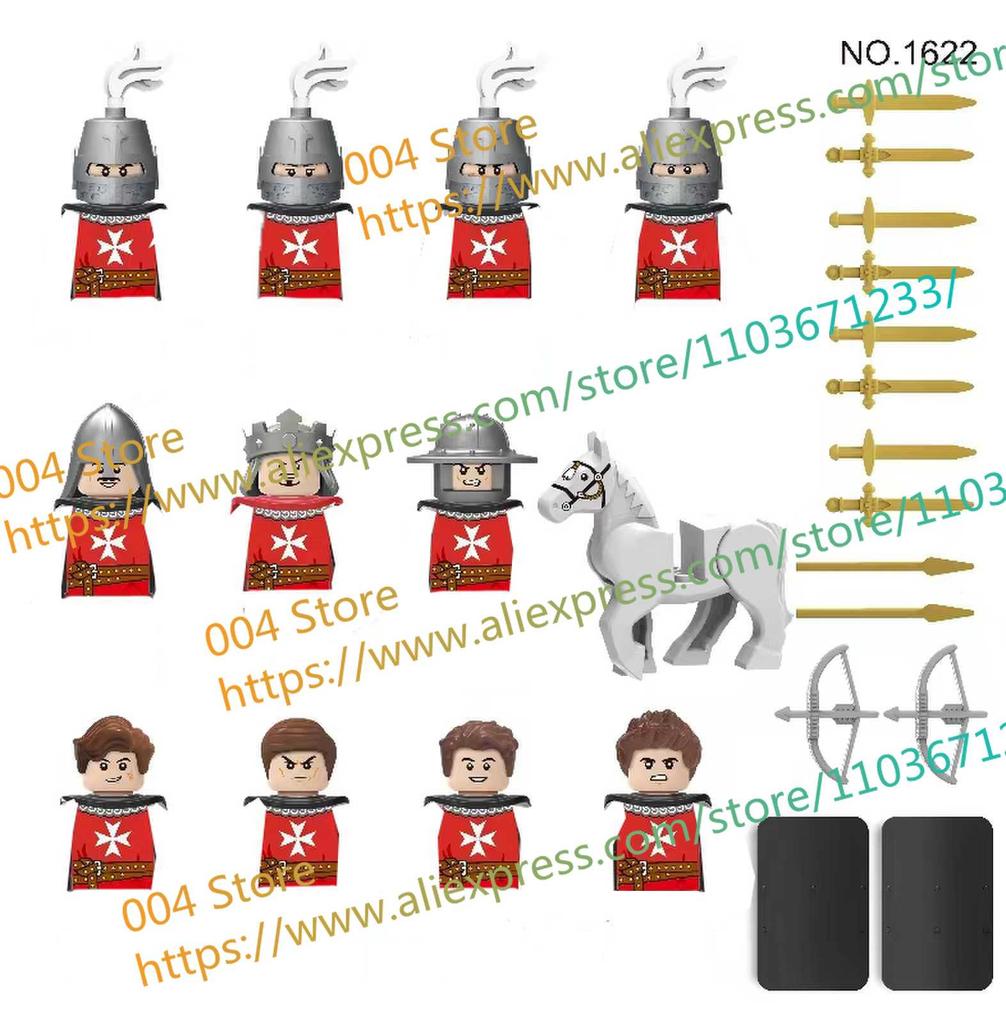 N501U-504U Medieval Castle Knight Building Blocks Figures Four Side UV Printing King Warhorse Weapons Accessories Toys Kid Gifts