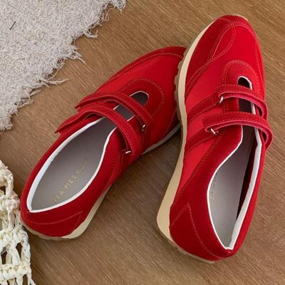 New Women's 2025 Genuine Leather Velcro Trainers: Thick Sole, Breathable, Versatile, In-Stock Casual Shoes