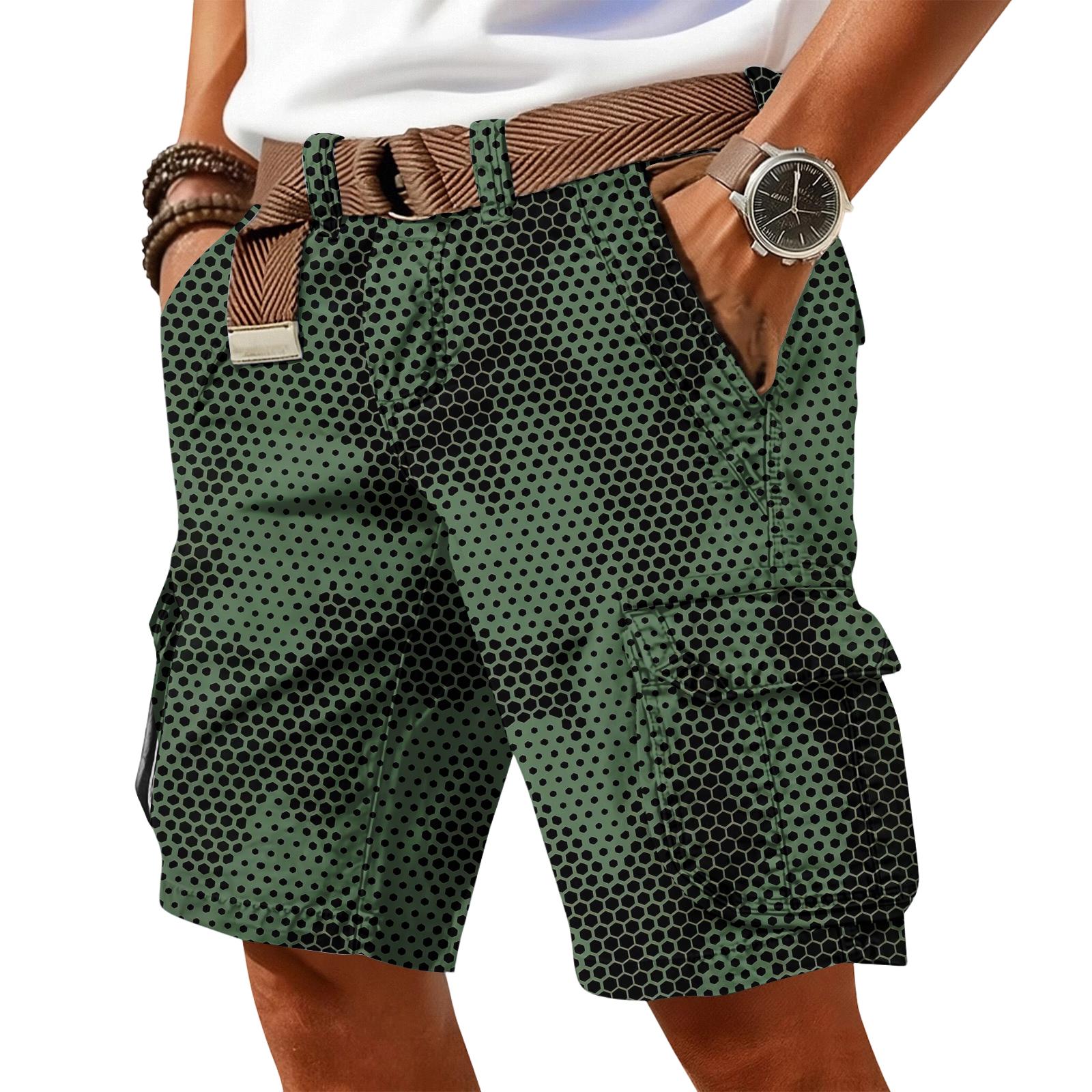 

Men’s Digital Camouflage Cargo Shorts with Belt Style Multi Pocket Relaxed Fit Outdoor Shorts XL зелёный