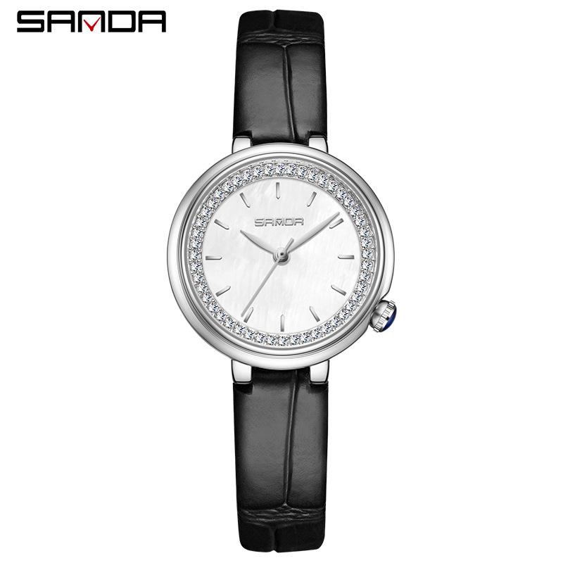 Женские кварцевые часы Sanda Retro Зеленые со стразами - Модные, Легкая роскошь, Водонепроницаемые