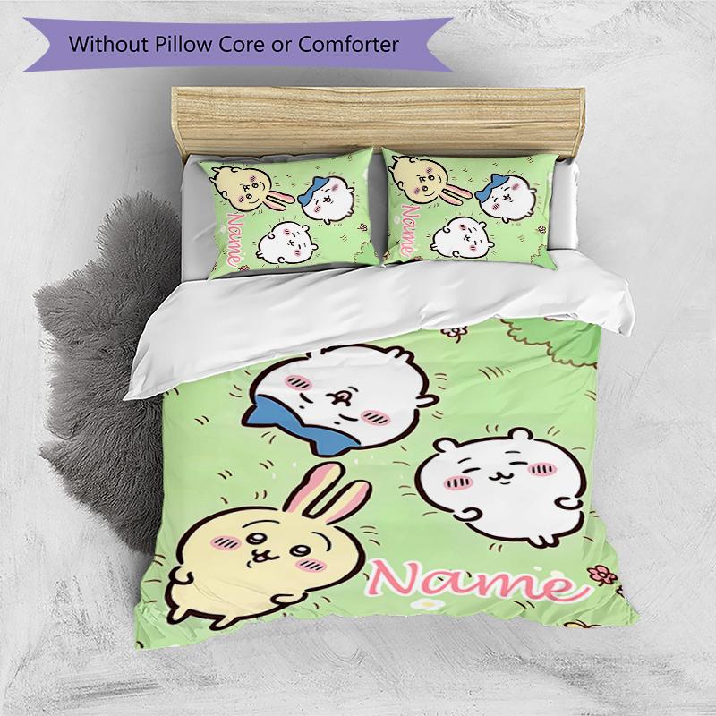 3pcs Custom Name Chiikawa Bedding Set Duvet Cover Closure Includes 1 Duvet Cover & 2 Pillowcases for All Seasons Bedroom Decor