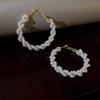 Women Luxury Pearl Wrapped Large Circle Earrings Exquisite Chain Embellish High Temperament Versatile Fashion Hoops Gift