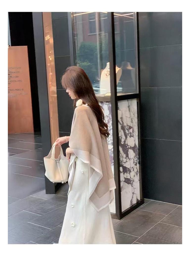 Hochwertiger gestrickter Schalmantel für Damen: Warme Herbst-/Winter-Colorblock-Oberbekleidung