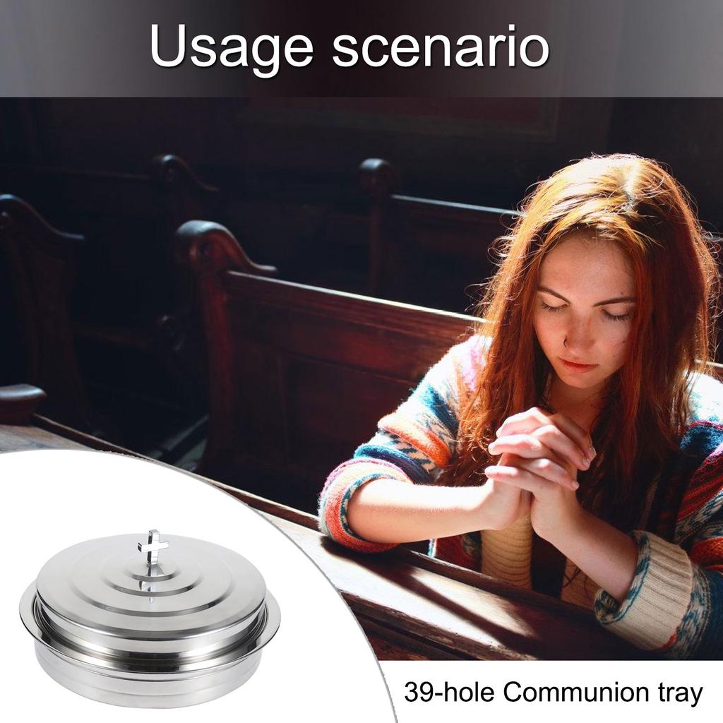 Polerowana Stal Nierdzewna Kościelna Taca Komunijna Projekt 39 Otworów do Rozdawania Świętego Chleba Zawiera Pokrywę