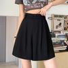 Women's Black High-Waist Wide-Leg Casual Shorts - Slim Fit, Anti-Exposure, Autumn Style, Small Size