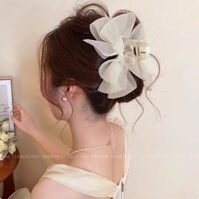 Soft Netted Lace Bow Hairpin with Butterfly Knot At The Back of The Head, Shark-shaped Clip, Elegant and Sophisticated Style