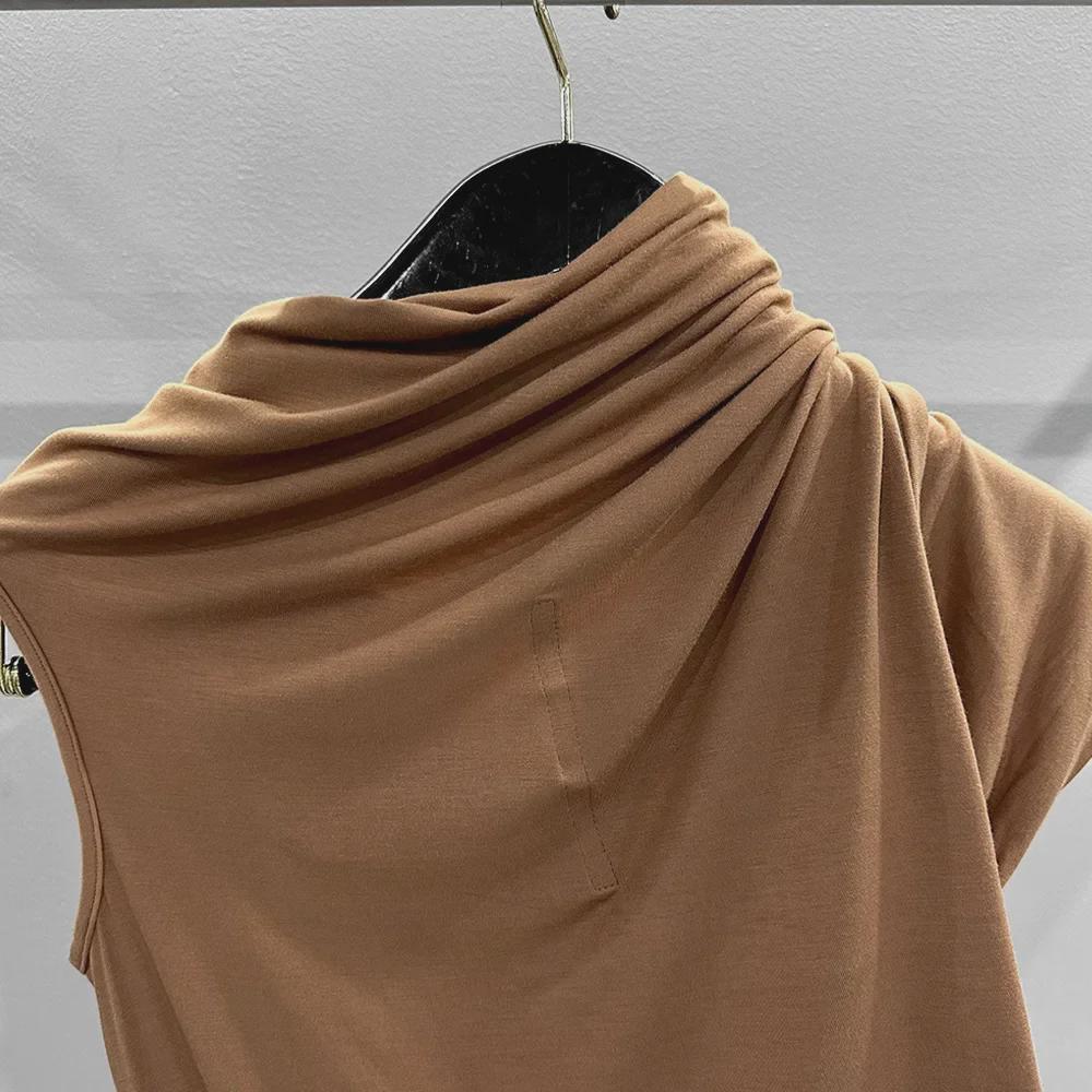 SUBHUMAN Women's European & American Style | Orange Irregular Pleated High Collar One-Shoulder Knit Top