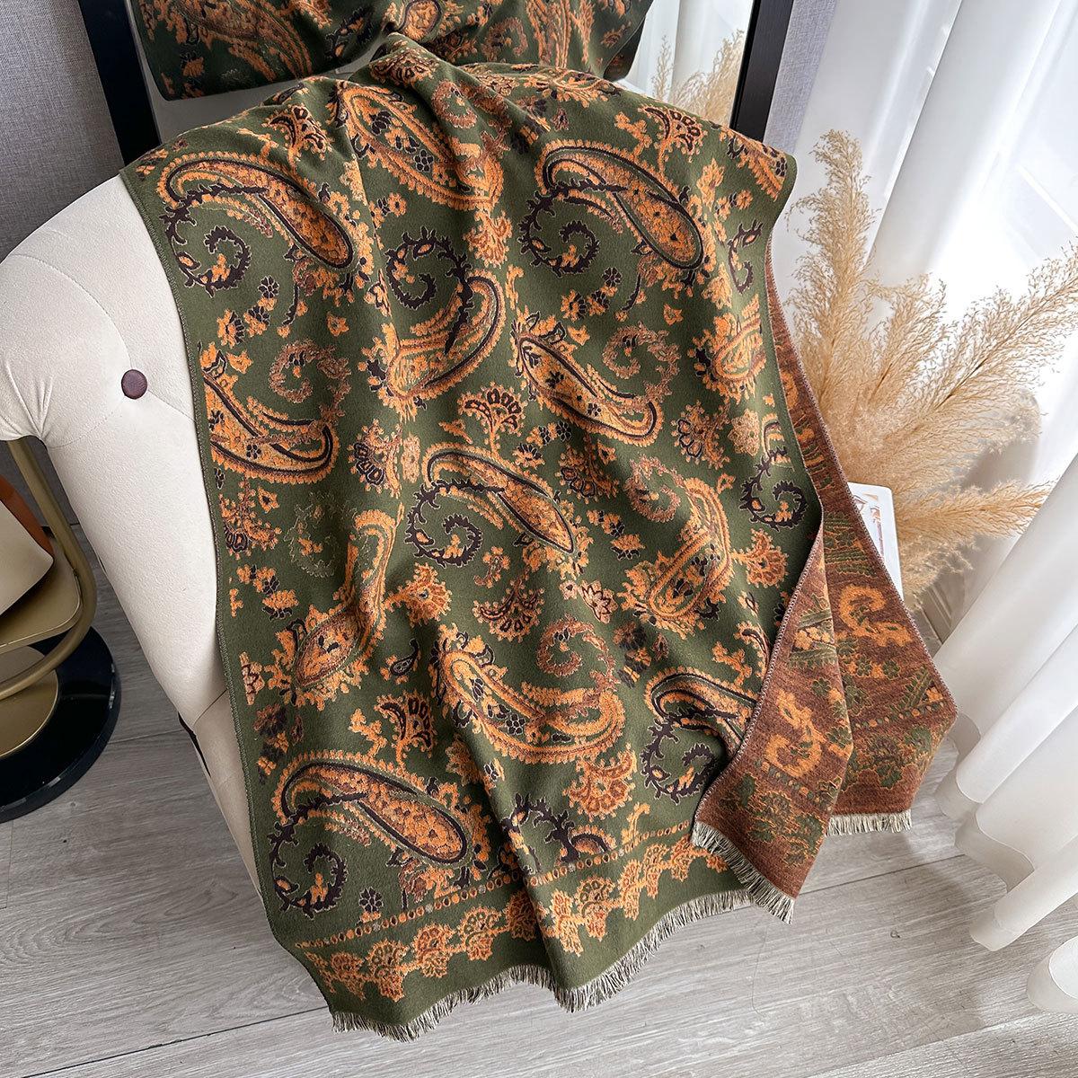 

модный платок с принтом цветов кешью, темпераментная шаль, женский элегантный платок класса люкс, для ношения на улице как теплый шарф 185x65cm зелёный