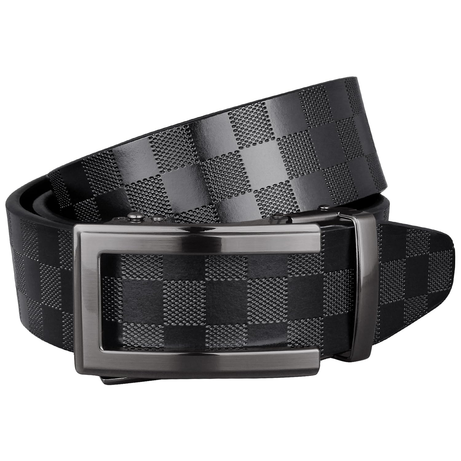 Men s belt, no holes, large size, stylish, casual, genuine leather, check pattern, casual belt, jeans belt, brand, automatic lock, adjustable, men s