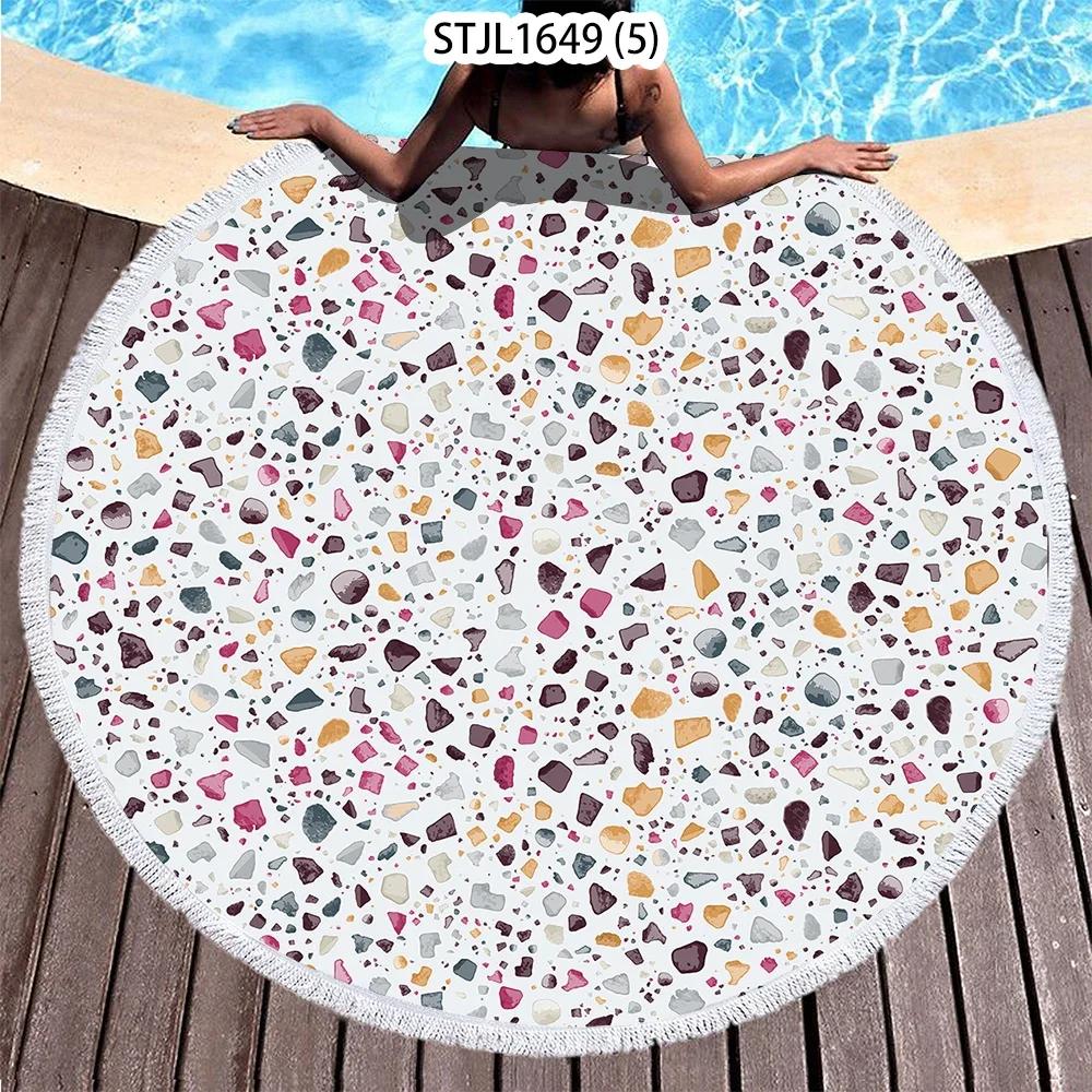 Summer Swimming Pool Marble Pattern Series Round Beach Towel Digital Printing Heat Transfer Beach Gym Seaside Bath Towel