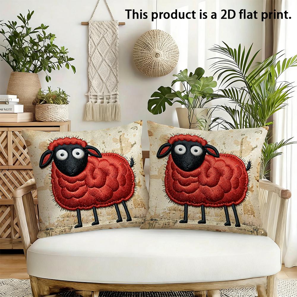2 pezzi Federe per Cuscini Decorativi in Lana di Pecora Rossa Stile Rustico Farmhouse Vintage per Divano Letto