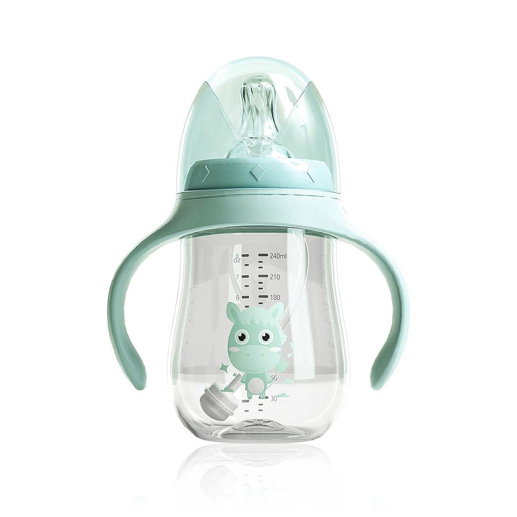 

Baby Transition Bottle Newborn Self-Feeding Water Straw Cups Wide Neck Training Infant Juice Milk Drinking Feeder Babies 180ml, green