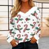 Women's Casual Fashion Long Sleeve Christmas Printed Flannel Collar Top