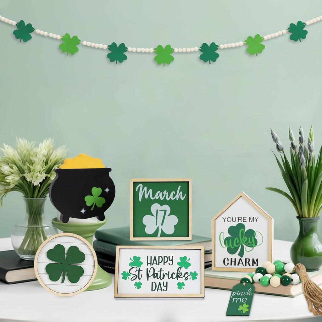 St. Patrick's Day Lucky Clover Wooden Sign Ornament