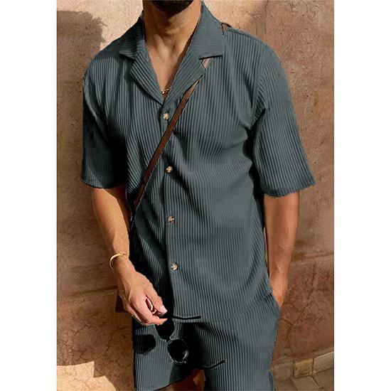 

Corduroy Casual Lapel Collar Shorts Set, Sports Men s Solid Color T-shirt Shorts, Running Training Set XXL