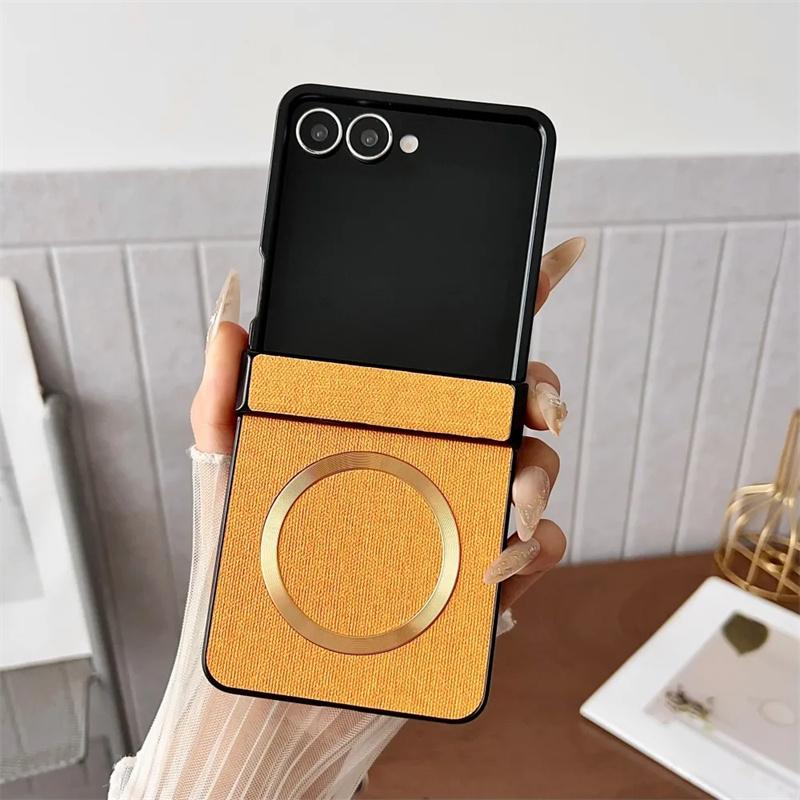 Luxury PU Cloth Magnetic Wireless Charging Protective Back Cover Case For Samsung Galaxy Z Flip 7 Flip6 5 4 3 Phone Shell