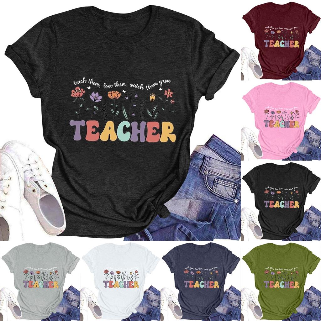 Dámské tričko s kulatým výstřihem pro volný čas s potiskem a krátkým rukávem