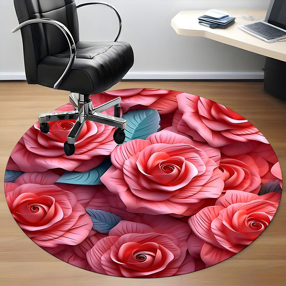 1pc Roses Bouquet Office Round Area Rug, Under Office Chairs Bedroom Living Room Home Decor, Room Deco