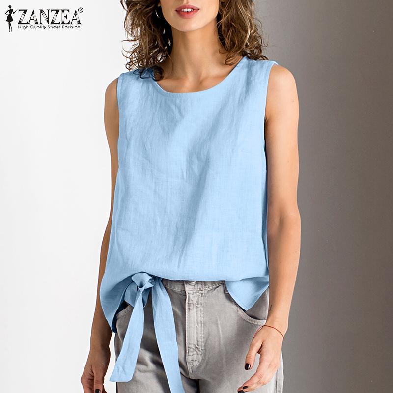 

ZANZEA Женские повседневные летние майки без рукавов с круглым вырезом