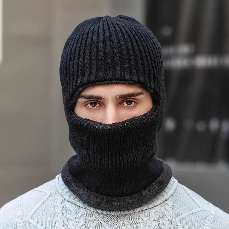 Flannelette Lined Winter Hats Knitted Hat With Ear Protectors Scarf Mask Set Warm Soft Cap For Women