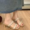 Fashion Hair and Thin Heel Temperament 2025 Summer New Square-toed Rhinestone with Sandals and Slippers for Women