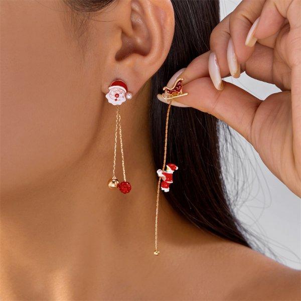 New Design Asymmetric Snowflake Christmas Boot Hat Drop Earrings for Women Moving Santa Claus Long Tassel Earring Party Jewelry