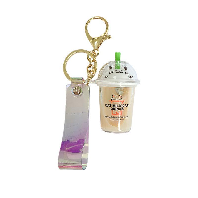 Cute Cartoon Cat and Milk Tea Keychain for Men and Women - Trendy Internet Celebrity Couples Pendant