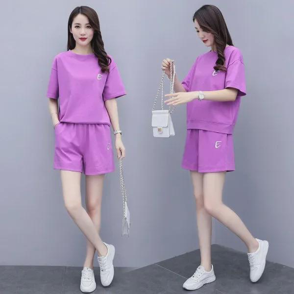 Women's Summer Embroidered Two-Piece Set: Short-Sleeved Top and Casual Loose Shorts