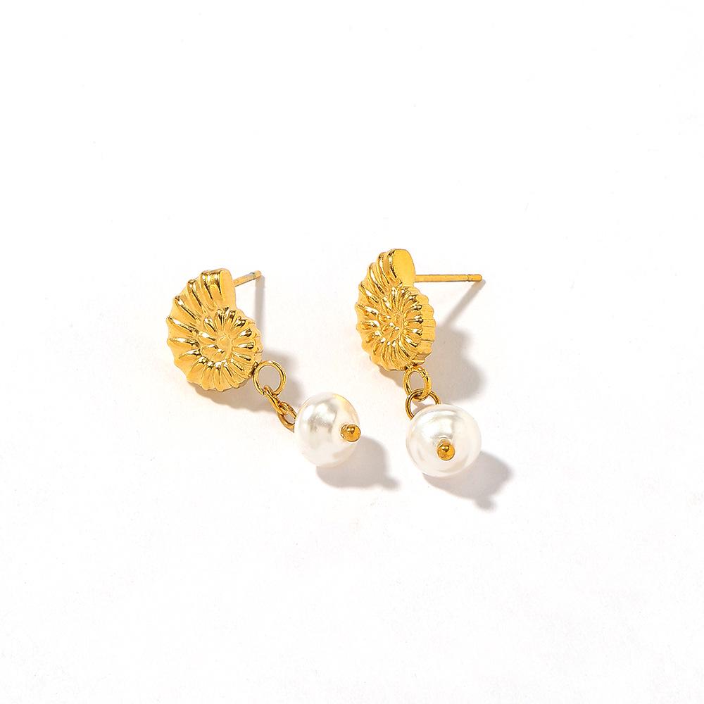 Yingtai Retro Geometric 18k Gold-Plated Stainless Steel Conch-Shaped Earrings
