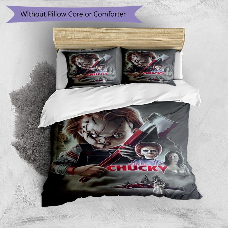 Juego de funda nórdica de 3 piezas (1 funda de edredón + 2 fundas de almohada, sin núcleo), Juego de Ropa de Cama con Estampado de La Novia de Chucky, Decoración de Dormitorio, Todas las Estaciones, Regalo de Cumpleaños