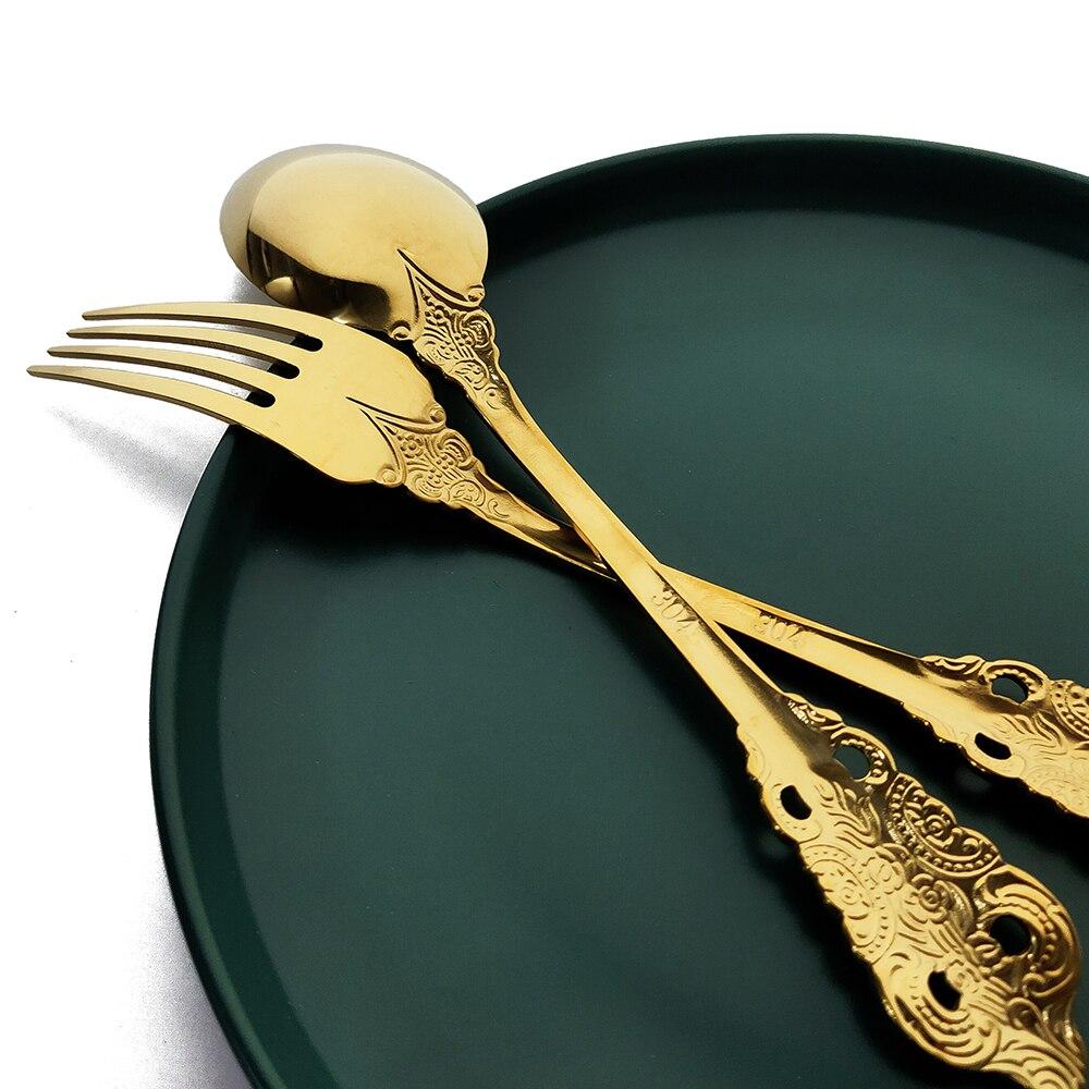 JANKNG 304 Stainless Steel Flatware Set Rainbow Dinnerware Set Gold Knife Fork Spoon Dinner Set Luxury Cutlery Silverware Set