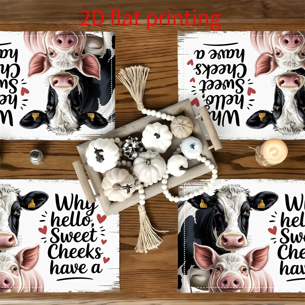 2D Flat 4pcs Set Placemats, Fun Farm Animal Text Pattern, 12" X 18" Rectangular Table Mats, Suitable for Tabletop Kitchen, Party Dinner Decoration - H