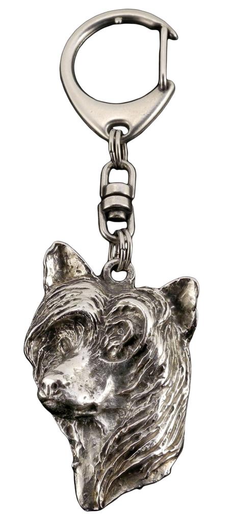 Chinese Crested Dog, Puff - Sølvbelagt nøkkelring med hund, veskedekorasjon, ryggsekk-anheng av Art-Dog-merket