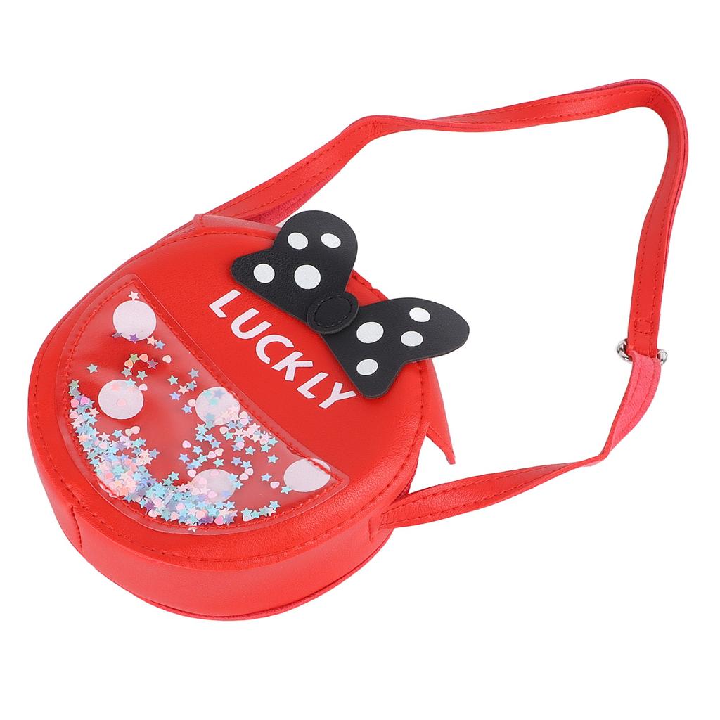 Girl PU Leather Messenger Bag Exquisite Cute Cartoon Shiny Sequins Bowknot Shoulder Bag Purse Red