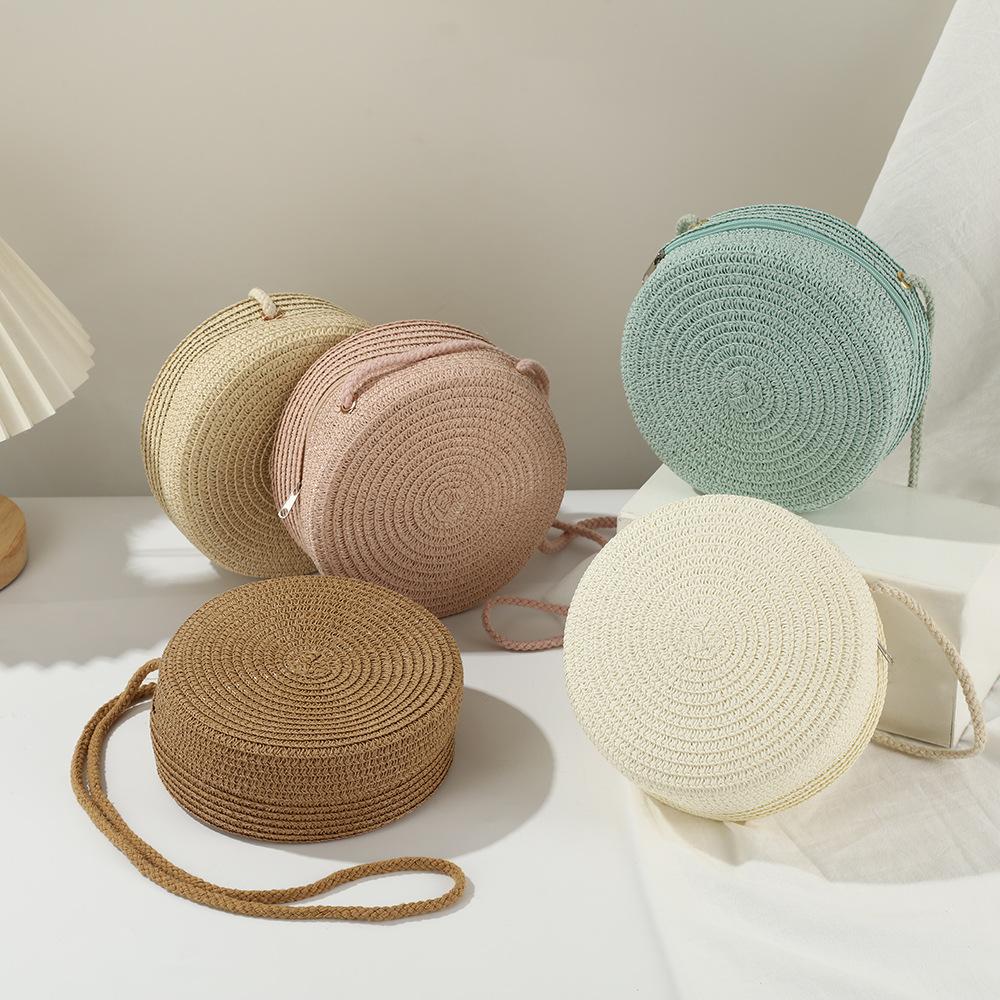 Minimalist Straw Bag Round Crossbody Purse Women Shoulder Vocation Style Handbag