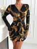 European & American Women's V-Neck Print Long Sleeve Bodycon Dress