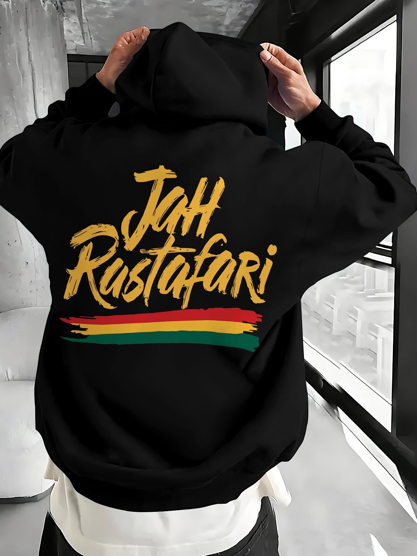 

Men s Red Rasta Lion of Judah Print Hooded Sweatshirt - Jah Rastafari Reggae Graphic Pullover with Green/Yellow/Golden Lettering 3XL