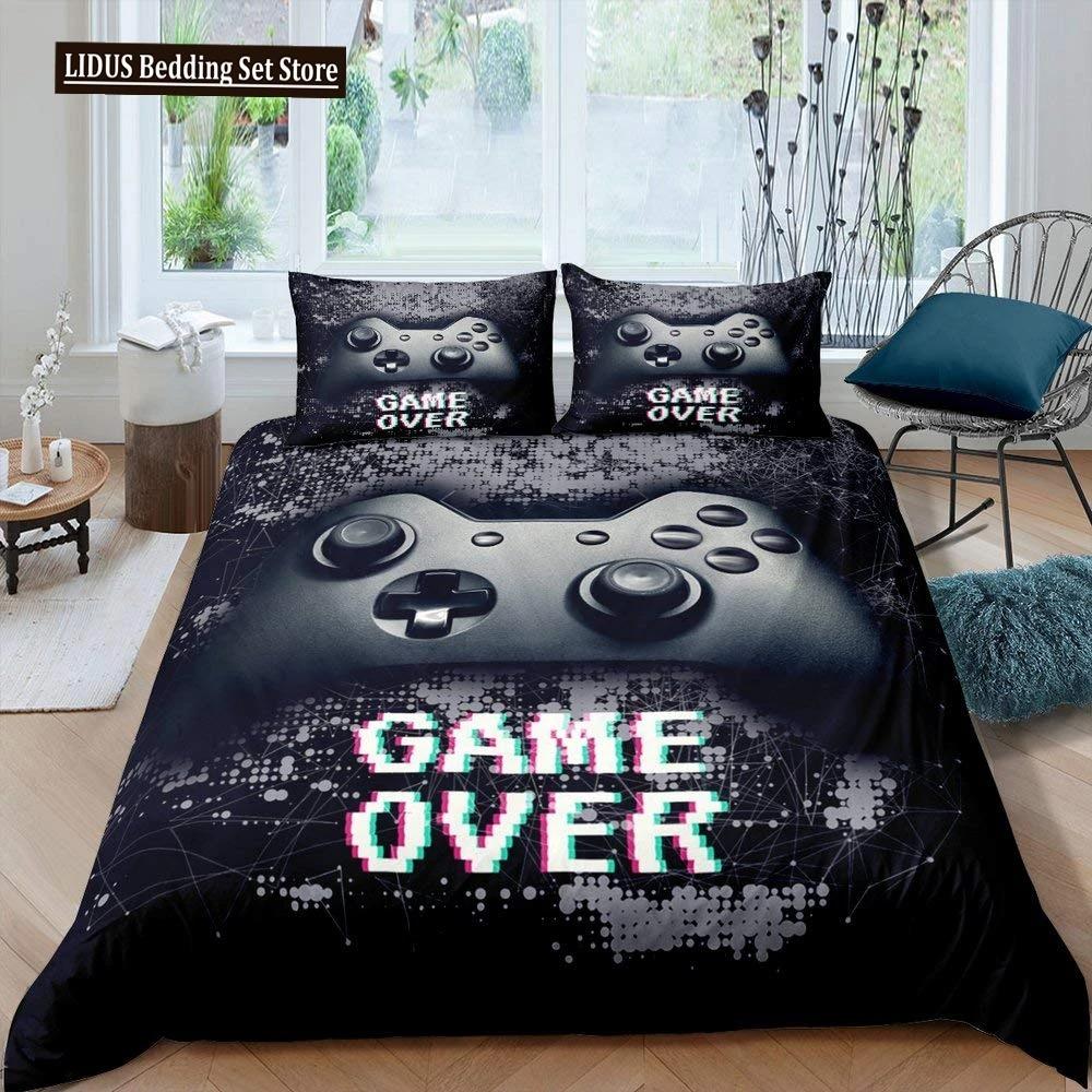 Gaming Duvet Cover Set King Size Gamer Comforter Cover Set Video Game Boys Teens Kids Gamepad Game Controller 3pcs Bedding Set
