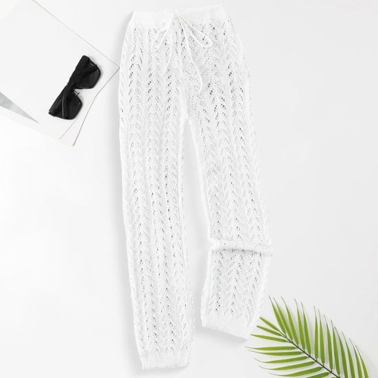 Perspective Swimsuit Cover Up Pants High Waist Adjustable Drawstring Solid Color Crochet
