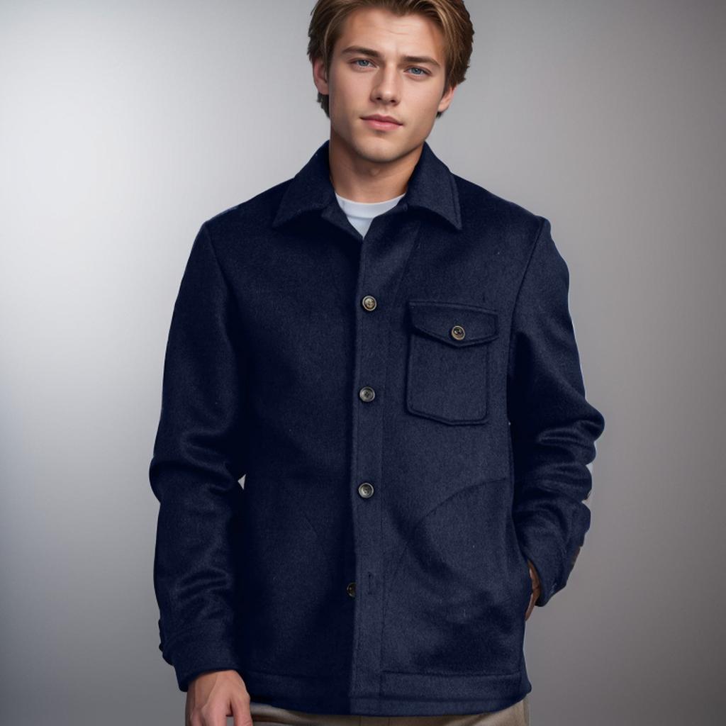Autumn and Winter New Men's Clothing Multi-pocket Woolen Coat Single-breasted Solid-color Woolen Coat Trench Coat