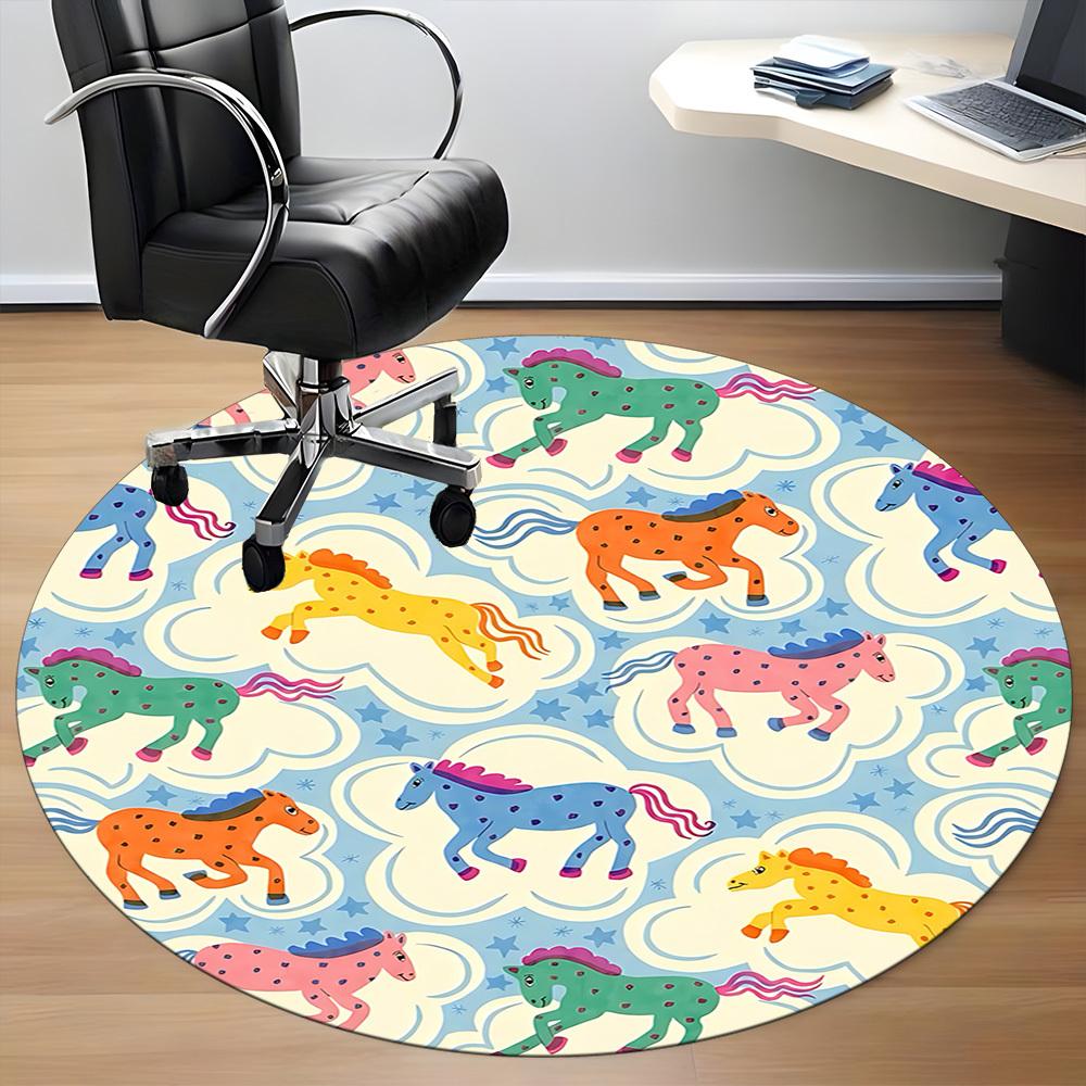 1pc Horse Cloud Office Round Area Rug, Under Office Chairs Bedroom Living Room Home Decor, Room Deco