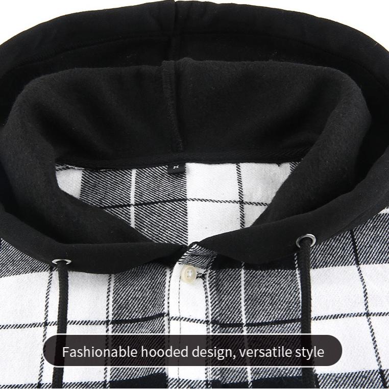 Hooded Flannel Shirt Jackets for Men Long Sleeve Loose Fit Button Down Work Shirts Outwear Men's Casual Plaid Heavyweight Hoodies Shirt With Pockets