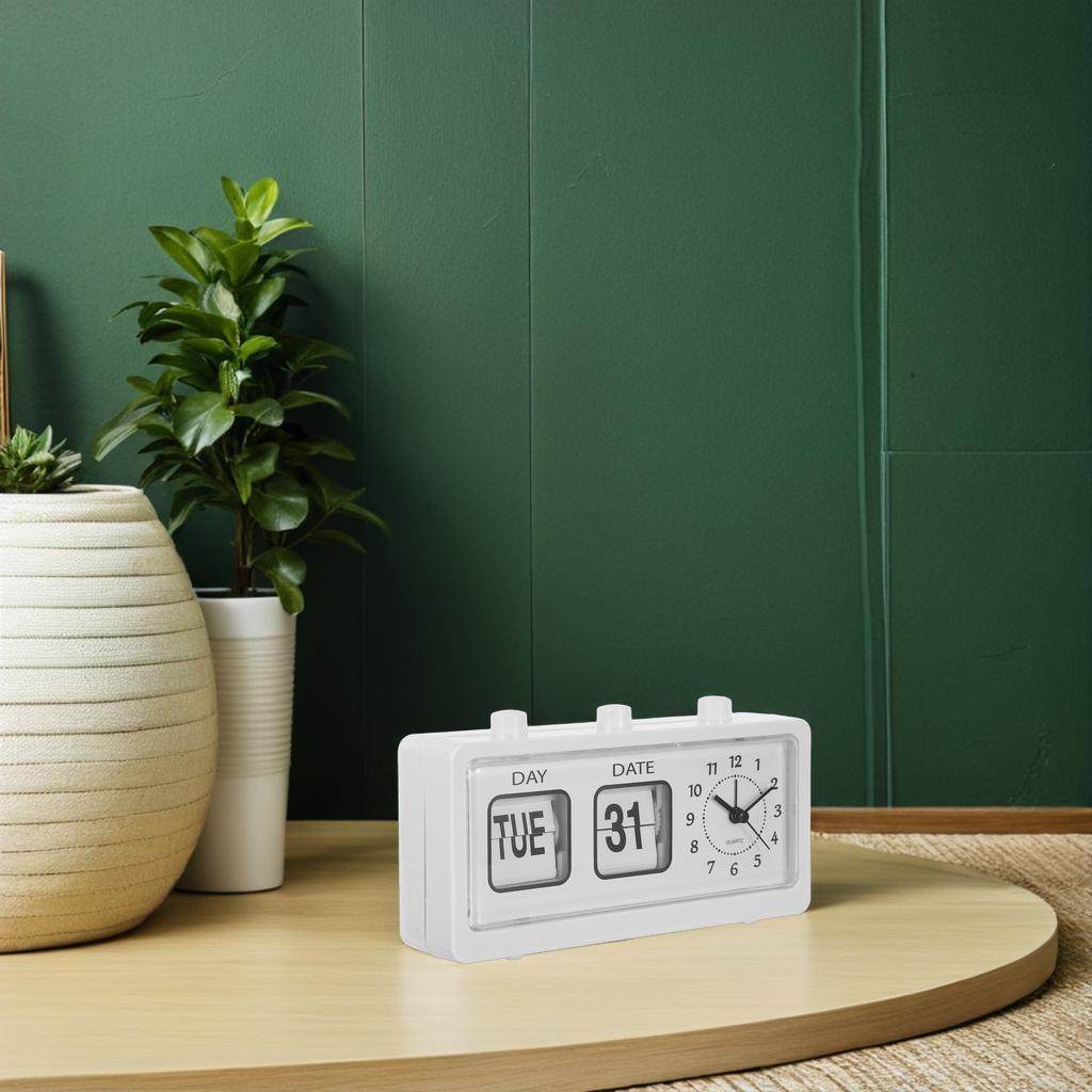 Flip Desk Clock with Manual Date Adjustment Vintage Style Calendar Display for Kids Bedroom Study Room Office Desktop Decorative