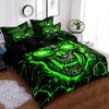 Soft and Comfortable Green Light Skull Pattern Quilt Cover Set - Decorative Bedding Set for Bedroom, Guest Room and Dormitory