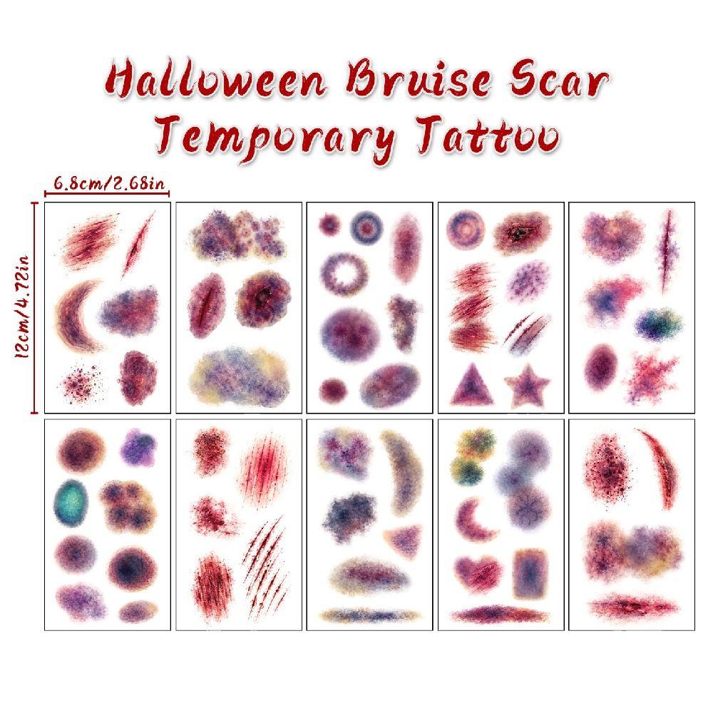 10 Sheets Waterproof Halloween Tattoo Sticker Scary Bloodiness Temporary Bruise Stickers Women Men