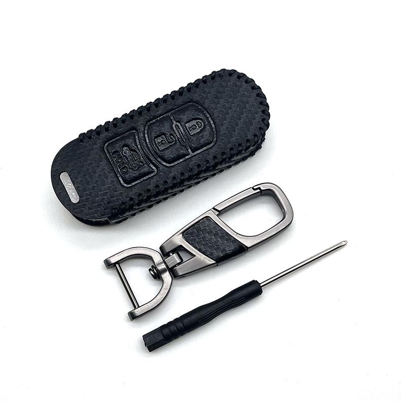 Mazda Axela/Atenza Carbon Fiber Leather Key Case with Chain