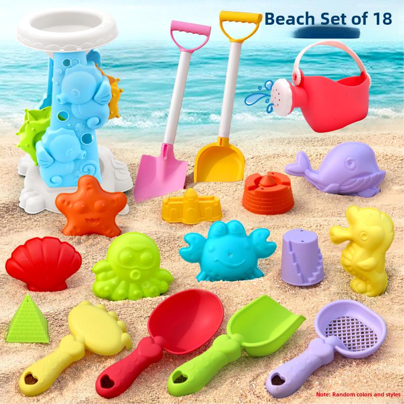 Kids' Beach Toy Set: Car, Bucket, Shovel, Hourglass, and Sand Tools for Water and Sand Play.