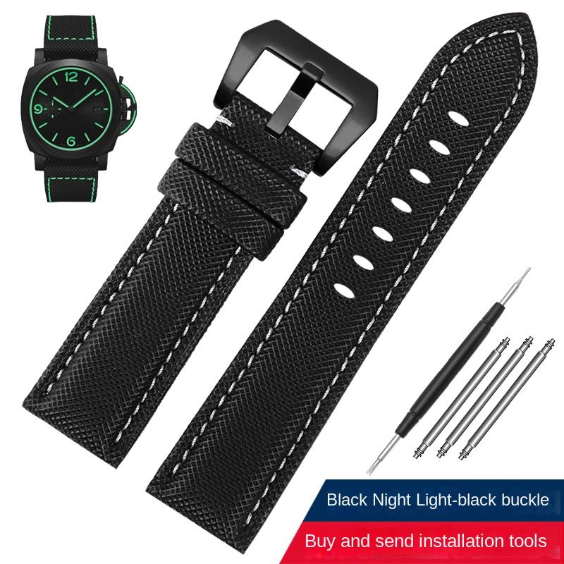 

24 мм Нейлоновый углеродный припой Ремешок для часов Для Panerai 441 Luminor PAM1661 Холщовый Водонепроницаемый Нижняя часть из натуральной кожи Браслет Ремешок для часов 24mm