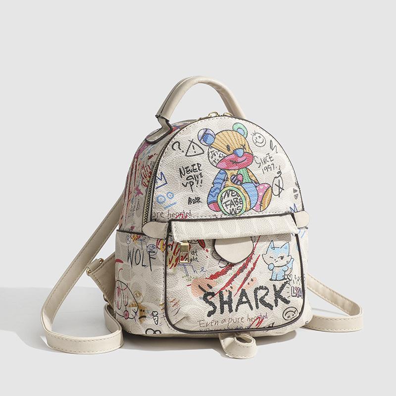 New Trendy Summer Small Backpack Graffiti Bear Backpack Small Backpack Women's Fashion Casual Women's Bag Tide